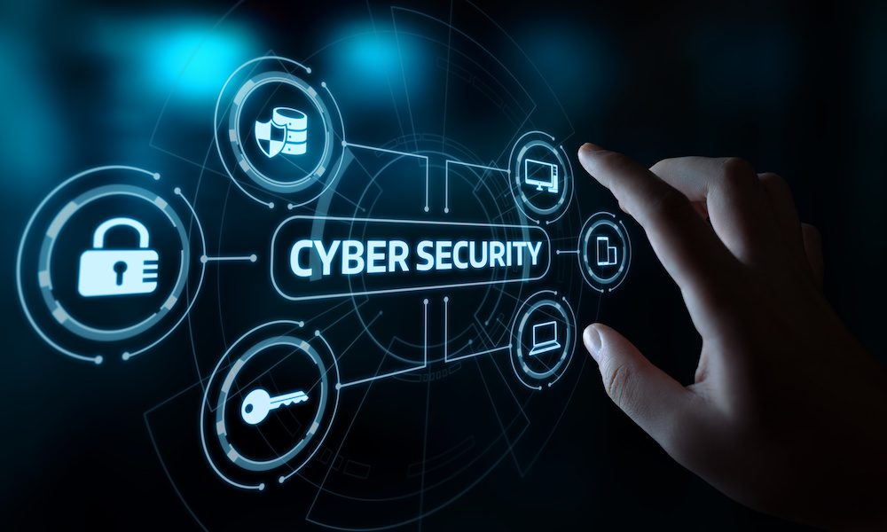 Three Arbor | Cyber Security Case Study - Cyber Security graphic with a key, laptop, lock, phone and computer floating around the text